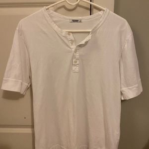 Buck Mason white Pima Short Sleeve Curved Hem Henley